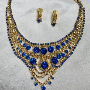 ROYAL BLUE and Gold Dazzling necklace sets in glass stones and rhinestones.